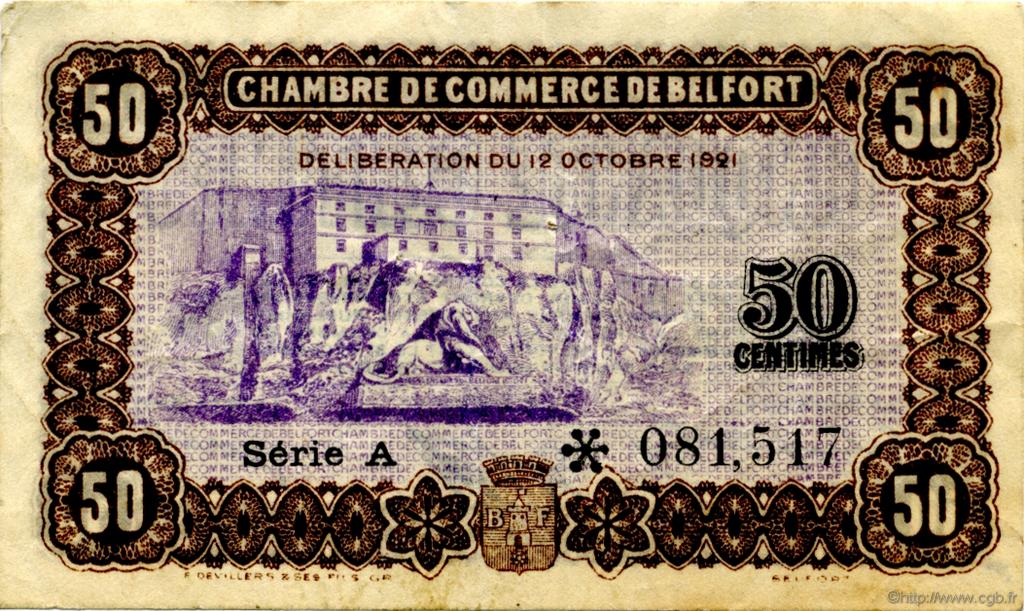 50 Centimes FRANCE régionalisme et divers Belfort 1921 JP.023.56 TTB à SUP