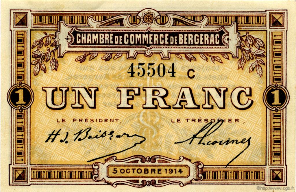 1 Franc FRANCE régionalisme et divers Bergerac 1914 JP.024.13 TTB à SUP