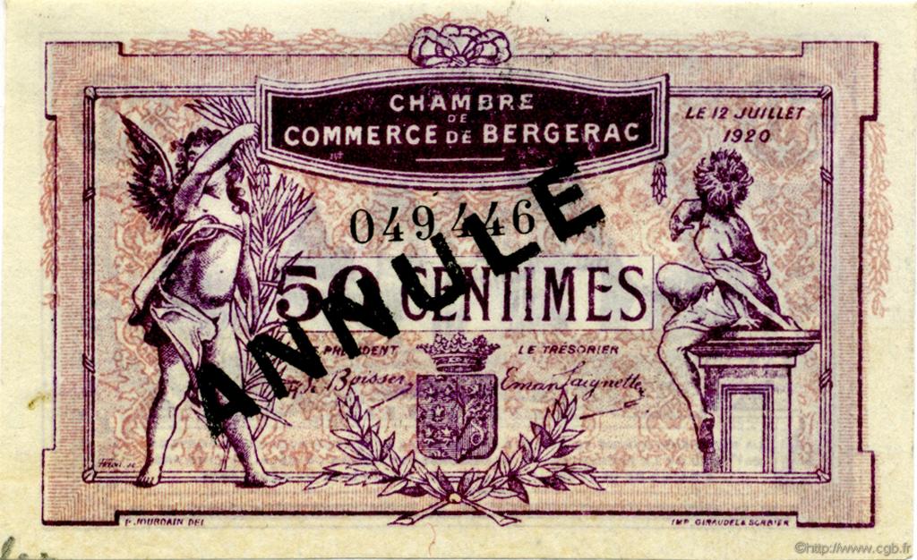 50 Centimes Annulé FRANCE régionalisme et divers Bergerac 1920 JP.024.36 TTB à SUP