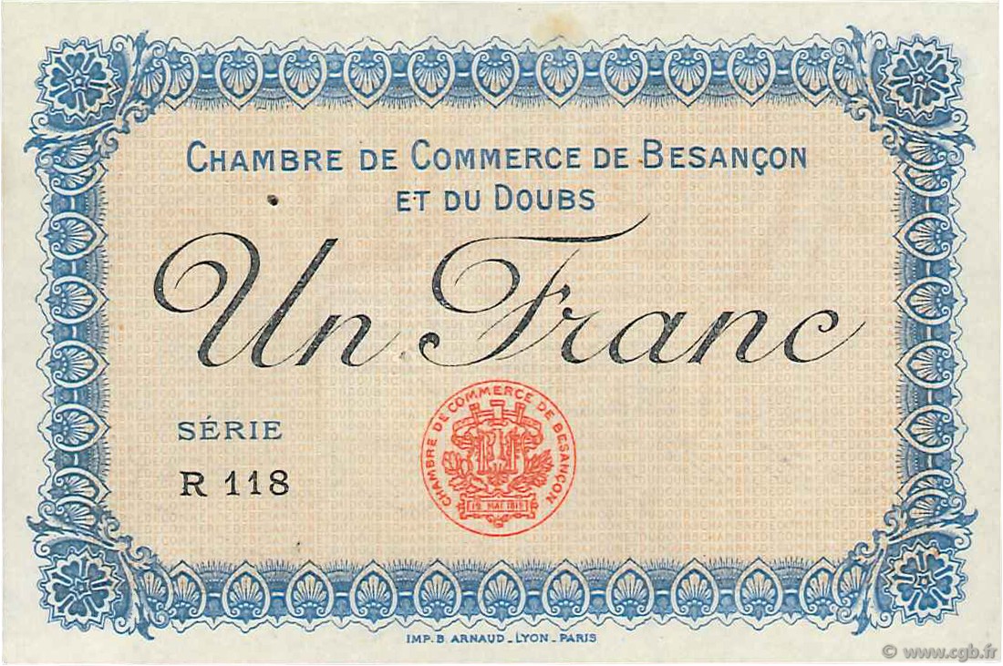 1 Franc FRANCE régionalisme et divers Besançon 1915 JP.025.08 TTB à SUP