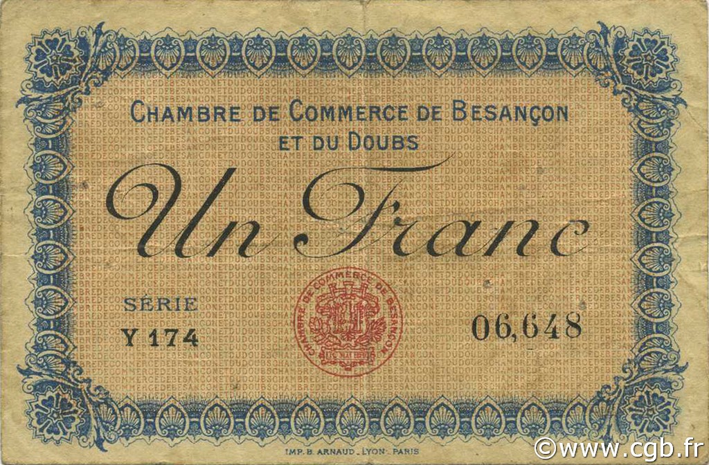 1 Franc FRANCE régionalisme et divers Besançon 1915 JP.025.12 TB