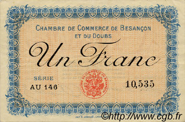 1 Franc FRANCE régionalisme et divers Besançon 1915 JP.025.13 TTB à SUP