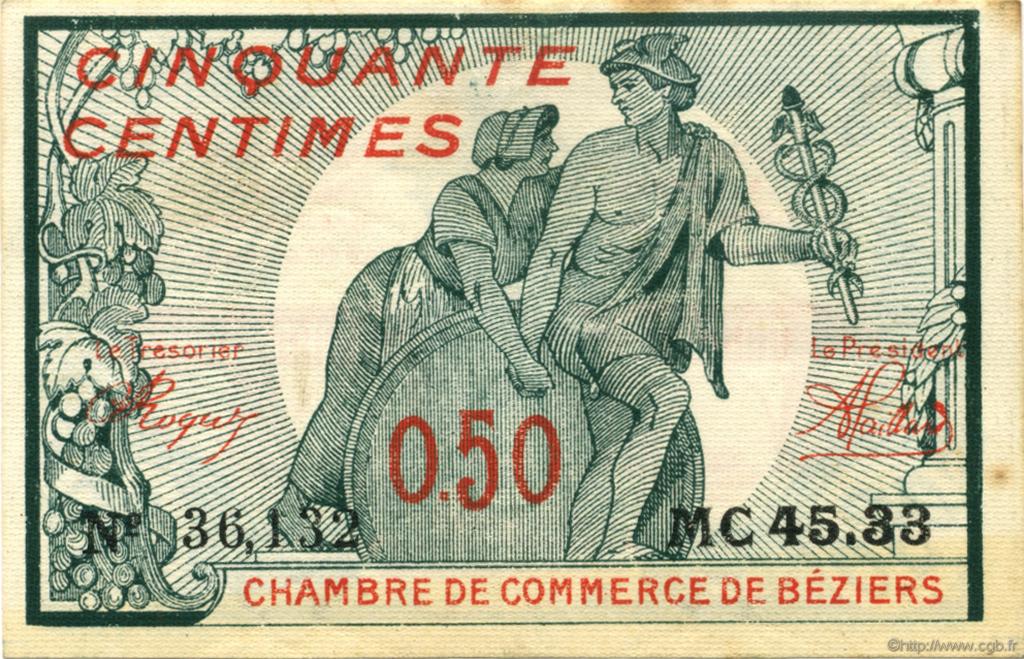 50 Centimes FRANCE régionalisme et divers Béziers 1916 JP.027.19 TTB à SUP