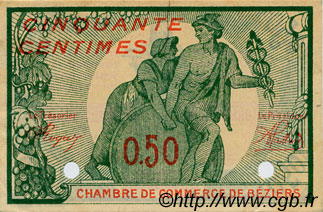 50 Centimes Spécimen FRANCE régionalisme et divers Béziers 1916 JP.027.21 TTB à SUP