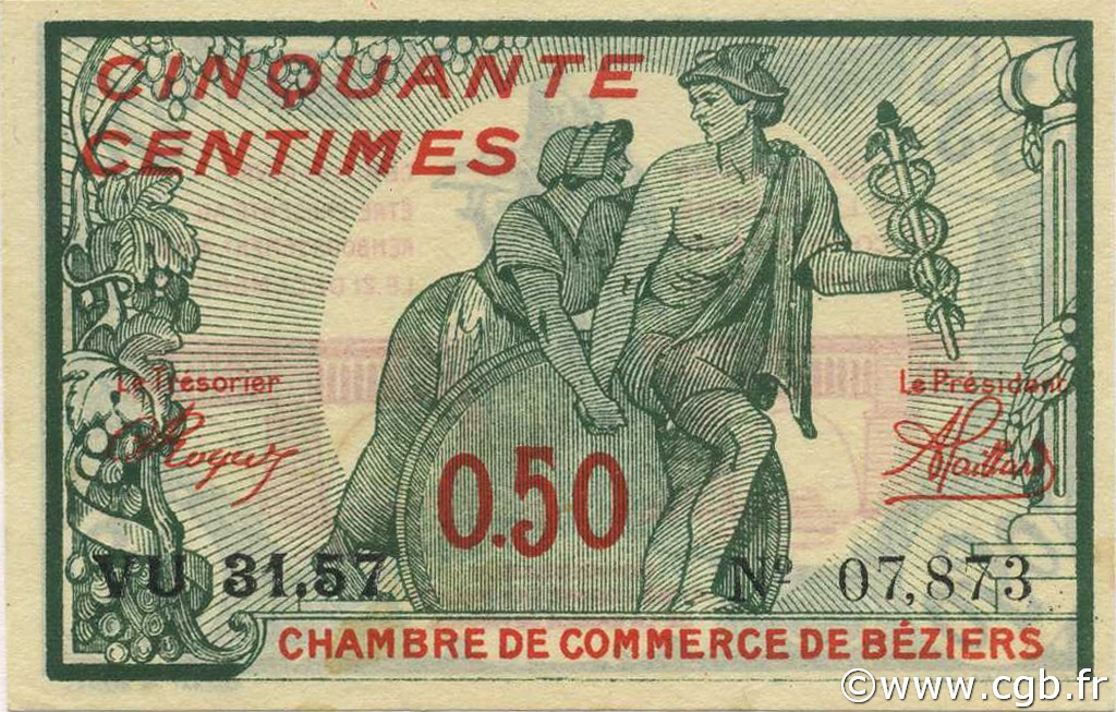 50 Centimes FRANCE régionalisme et divers Béziers 1920 JP.027.27 SPL à NEUF