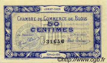 50 Centimes FRANCE régionalisme et divers Blois 1915 JP.028.01 TTB à SUP