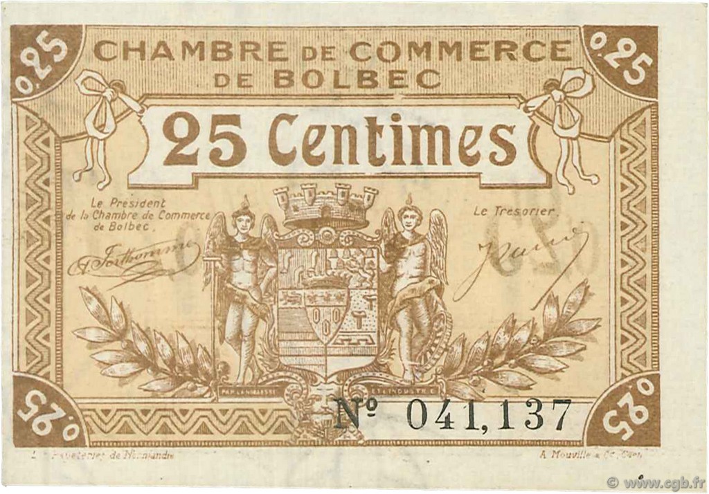 25 Centimes FRANCE régionalisme et divers Bolbec 1920 JP.029.01 SPL à NEUF