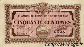 50 Centimes FRANCE régionalisme et divers Bordeaux 1917 JP.030.11 TTB à SUP