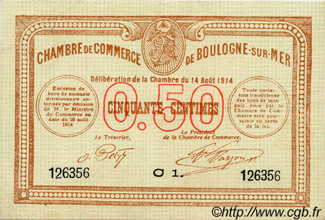 50 Centimes FRANCE régionalisme et divers Boulogne-Sur-Mer  1914 JP.031.11 TTB à SUP