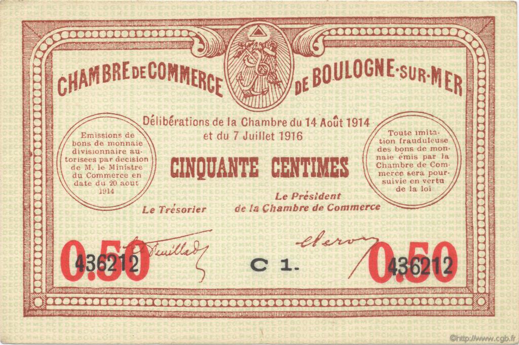50 Centimes FRANCE régionalisme et divers Boulogne-Sur-Mer  1914 JP.031.17 SPL à NEUF
