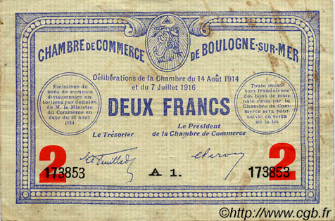 2 Francs FRANCE régionalisme et divers Boulogne-Sur-Mer  1914 JP.031.25 TB