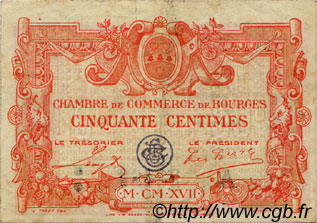 50 Centimes FRANCE régionalisme et divers Bourges 1917 JP.032.10 TB