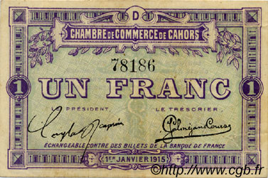 1 Franc FRANCE régionalisme et divers Cahors 1915 JP.035.07 TTB à SUP