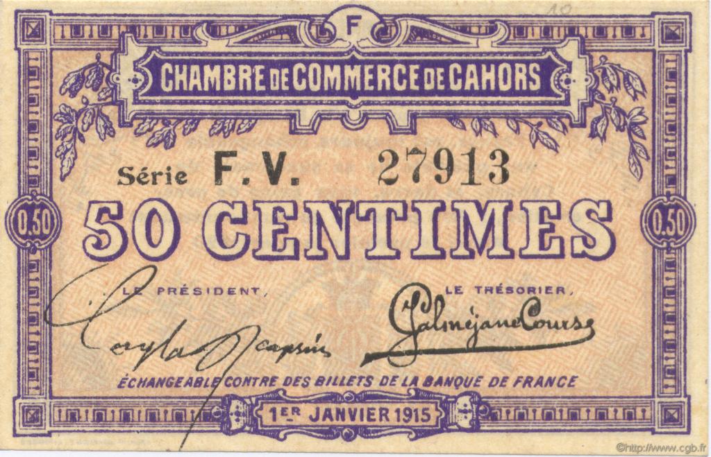 50 Centimes FRANCE régionalisme et divers Cahors 1915 JP.035.16 SPL à NEUF