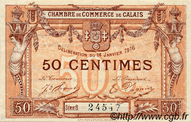 50 Centimes FRANCE régionalisme et divers Calais 1916 JP.036.28 TTB à SUP