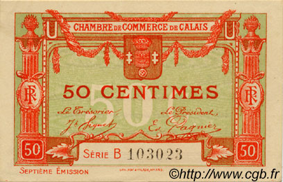 50 Centimes FRANCE régionalisme et divers Calais 1918 JP.036.40 SPL à NEUF