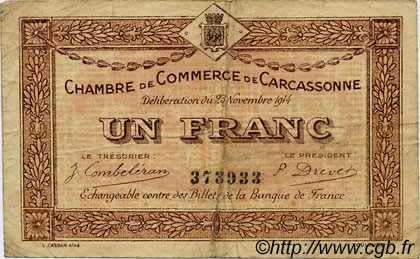 1 Franc FRANCE régionalisme et divers Carcassonne 1914 JP.038.06 TB