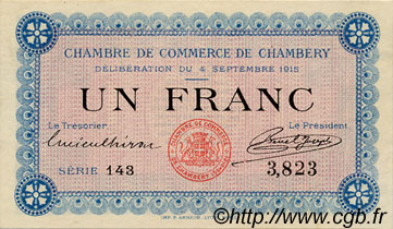 1 Franc FRANCE régionalisme et divers Chambéry 1915 JP.044.01 SPL à NEUF