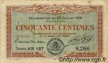 50 Centimes FRANCE régionalisme et divers Chambéry 1916 JP.044.08 TB