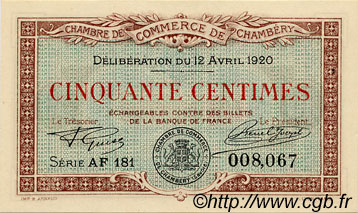 50 Centimes FRANCE régionalisme et divers Chambéry 1920 JP.044.12 SPL à NEUF