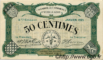 50 Centimes FRANCE régionalisme et divers Chartres 1921 JP.045.11 TTB à SUP