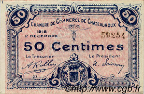 50 Centimes FRANCE régionalisme et divers Chateauroux 1918 JP.046.18 TTB à SUP