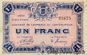 1 Franc FRANCE régionalisme et divers Chateauroux 1918 JP.046.19 TTB à SUP