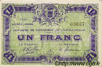 1 Franc FRANCE régionalisme et divers Chateauroux 1919 JP.046.21 SPL à NEUF