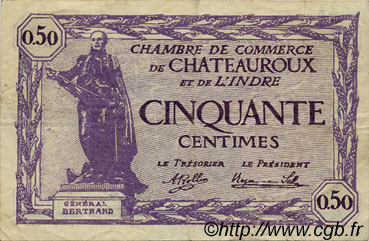 50 Centimes FRANCE régionalisme et divers Chateauroux 1920 JP.046.24 TB