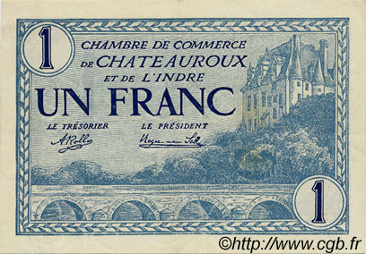 1 Franc FRANCE régionalisme et divers Chateauroux 1920 JP.046.26 TTB à SUP