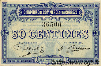 50 Centimes FRANCE régionalisme et divers Corrèze 1915 JP.051.01 TTB à SUP