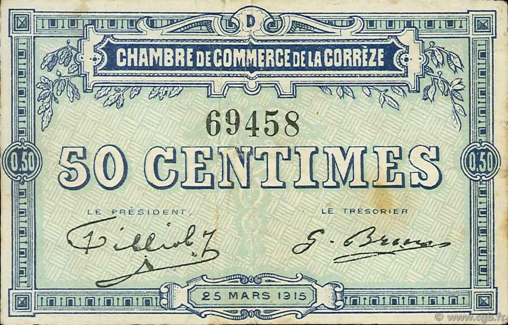 50 Centimes FRANCE régionalisme et divers Corrèze 1915 JP.051.01 TB