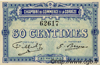 50 Centimes FRANCE régionalisme et divers Corrèze 1915 JP.051.08 SPL à NEUF