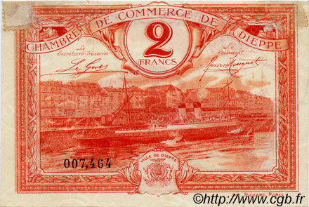 2 Francs FRANCE régionalisme et divers Dieppe 1920 JP.052.19 TTB à SUP