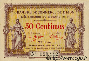 50 Centimes FRANCE régionalisme et divers Dijon 1916 JP.053.07 TTB à SUP