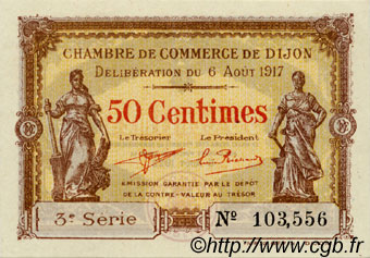 50 Centimes FRANCE régionalisme et divers Dijon 1917 JP.053.10 SPL à NEUF