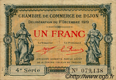 1 Franc FRANCE régionalisme et divers Dijon 1919 JP.053.20 TTB à SUP