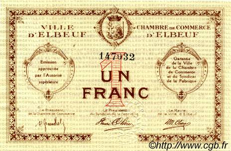 1 Franc FRANCE régionalisme et divers Elbeuf 1918 JP.055.05 TTB à SUP