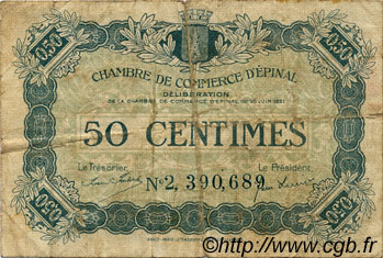 50 Centimes FRANCE régionalisme et divers Épinal 1921 JP.056.12 TB