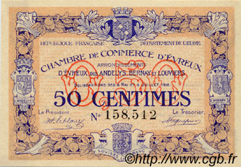 50 Centimes FRANCE régionalisme et divers Évreux 1916 JP.057.08 TTB à SUP