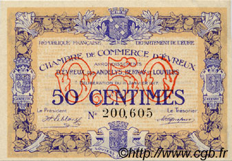 50 Centimes FRANCE régionalisme et divers Évreux 1917 JP.057.10 TTB à SUP