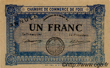 1 Franc Annulé FRANCE régionalisme et divers Foix 1915 JP.059.04 SPL à NEUF
