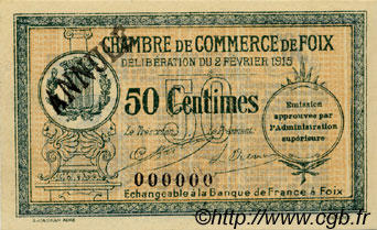 50 Centimes Annulé FRANCE régionalisme et divers Foix 1915 JP.059.09 SPL à NEUF