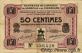 50 Centimes FRANCE régionalisme et divers Granville et Cherbourg 1921 JP.061.05 TB