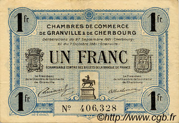 1 Franc FRANCE regionalism and miscellaneous Granville et Cherbourg 1921 JP.061.08 VF - XF
