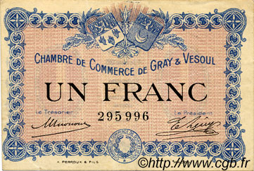 1 Franc FRANCE régionalisme et divers Gray et Vesoul 1915 JP.062.03 TTB à SUP