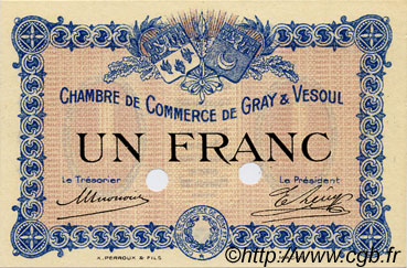 1 Franc Spécimen FRANCE régionalisme et divers Gray et Vesoul 1915 JP.062.04 SPL à NEUF