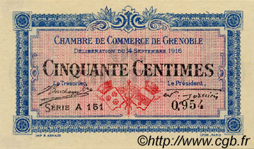 50 Centimes FRANCE régionalisme et divers Grenoble 1916 JP.063.01 TTB à SUP