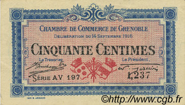 50 Centimes FRANCE régionalisme et divers Grenoble 1916 JP.063.05 TTB à SUP