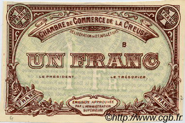 1 Franc Spécimen FRANCE régionalisme et divers Guéret 1915 JP.064.04 SPL à NEUF